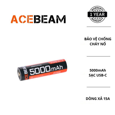 Pin sạc ACEBEAM 21700 dung lượng 5000mAh dòng xả 15A SẠC USB