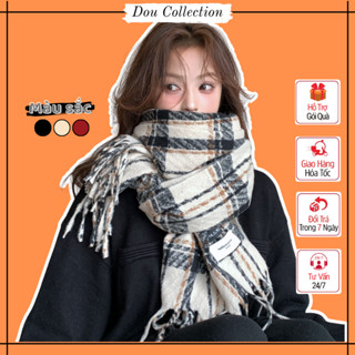 Khăn Len Unisex Quàng Cổ, Khăn Choàng Cashmere Dày Kẻ Sọc Kèm 2 Tag Giữ Ấm Thời Trang Thu Đông - 65x200cm - Mã LN125