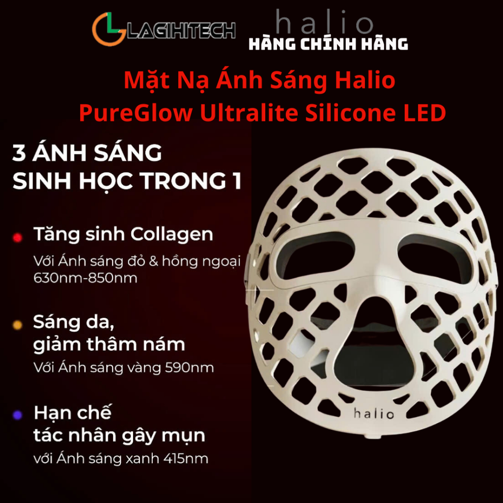 [LIVE] Mặt Nạ Ánh Sáng Halio PureGlow Ultralite Silicone LED Face Mask (Bảo Hành 12 Tháng) - Hàng Ch