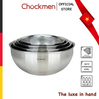 Set Tô - Rổ CHOCKMEN Inox 18/10 Rổ Vo Gạo Thau Inox Thố Trộn Salad Thố Trộn Bột Âu Inox Có Miệng Rót