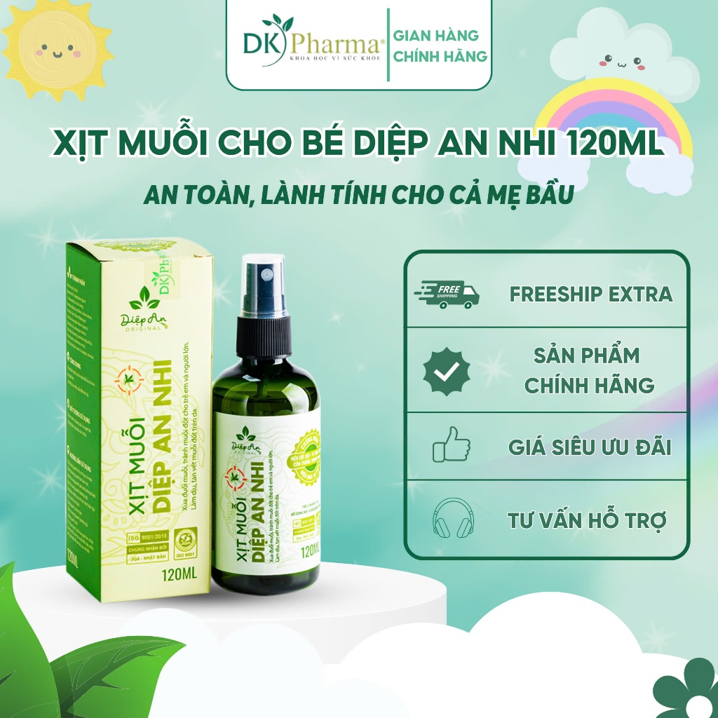 Xịt Muỗi Thảo Dược Diệp An Nhi 120ml Đuổi Muỗi Và Côn Trùng An Toàn Lành Tính Cho Mẹ Và Bé-DK Pharma