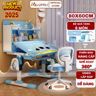 Bàn học sinh Lumili E10 có giá sách chống gù chống cận, bàn học chống gù cho trẻ em từ 3 đến 15 tuổi