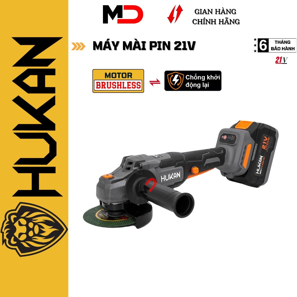 Máy mài cắt pin 21V lực mài tốt, chống vỡ lưỡi cắt HUKAN BODY-HK AGS6400BL dùng mài, cắt, chà nhám t