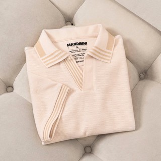 Áo thun polo nam BONE cổ chữ V chất vải dệt họa tiết xương cá cao cấp, chuẩn form - MANDINNI