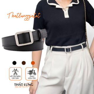 Dây nịt nữ không lỗ bản nhỏ 2.3cm thắt lưng nữ học sinh mặt chữ nhật, tròn basic Hàn Quốc TL006