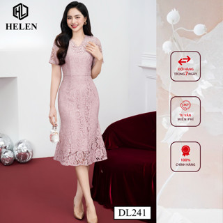Đầm công sở HELEN thiết kế dáng ôm Ren hồng đỗ đuôi cá DL241