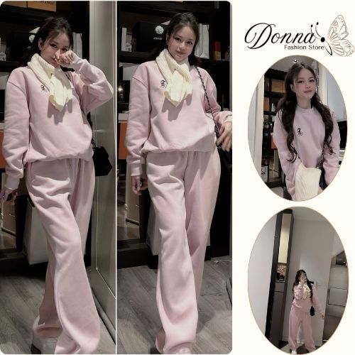 đồ bộ nữ , set đồ nữ mùa đông màu hồng dễ thương chất nỉ in hình mikey xinh xắn Donna hcom3718