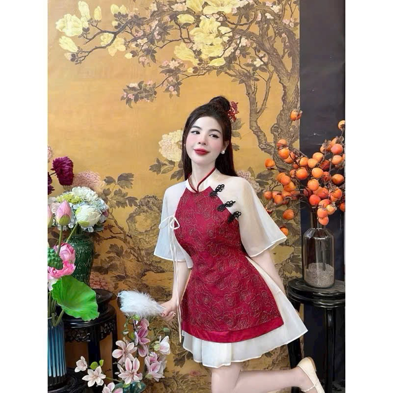 [ FULL SET] Set áo đỏ kèm chân váy ngắn 4Seasons