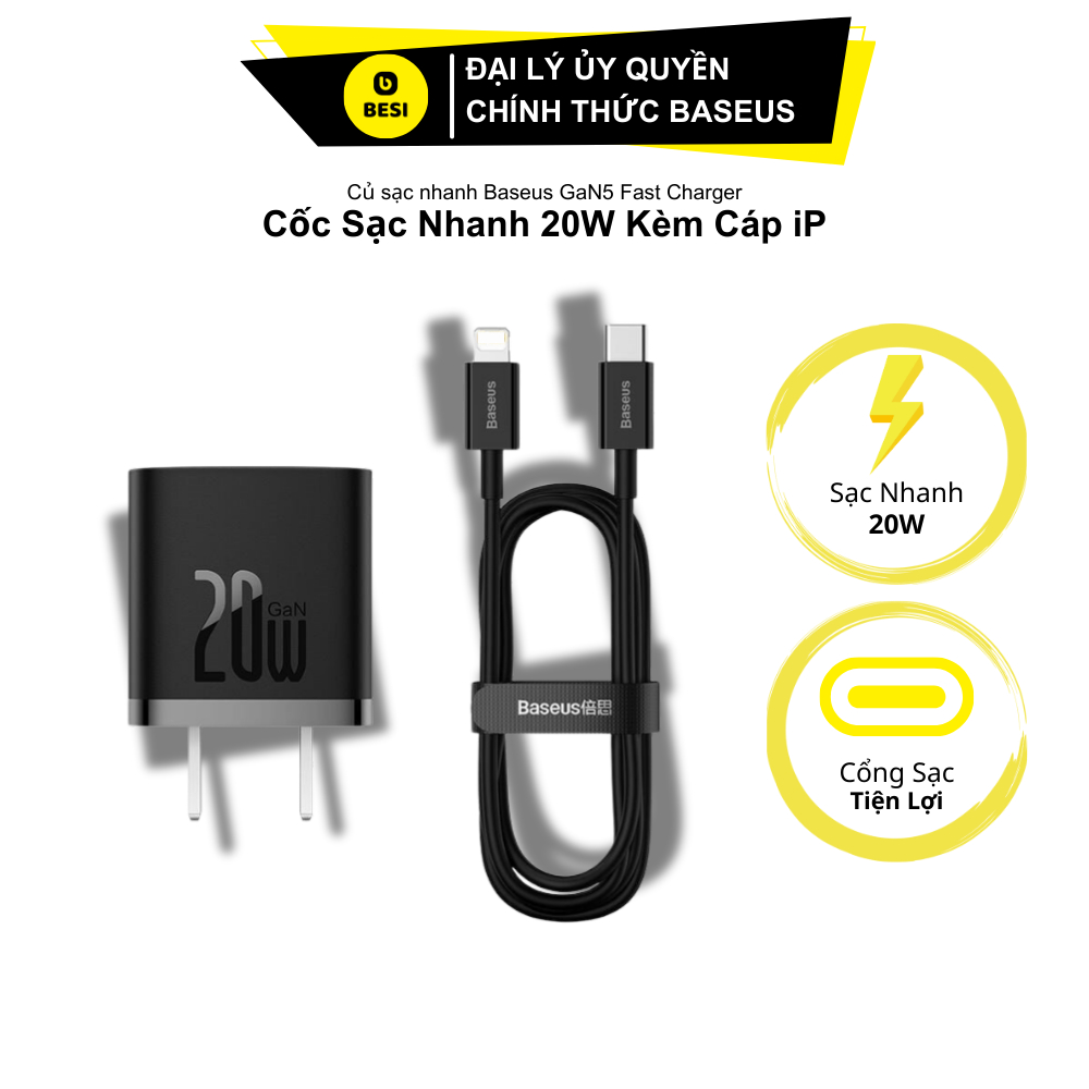 Củ Sạc Nhanh Baseus GaN5 / Palm Fast Charger Type-C 20W - Công Nghệ GaN An Toàn, Bảo Hành 12 Tháng