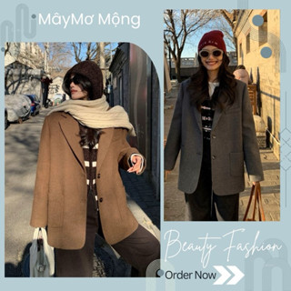 (Maymomong -order) Áo blazer màu nâu tây nhà PUSUMERE CHINH HÃNG