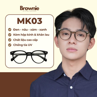 Gọng kính cận nam mắt tròn gọng chất liệu nhựa cao cấp kiểu dáng thời trang chống tia UV MK03