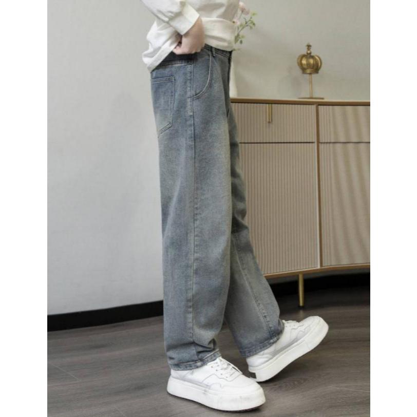 Quần jean baggy ống rộng phom Unisex, cá tính , lưng chun | BigBuy360 - bigbuy360.vn