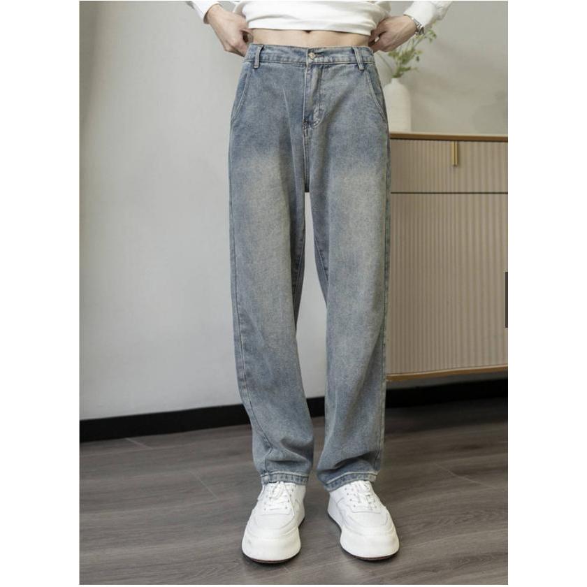 Quần jean baggy ống rộng phom Unisex, cá tính , lưng chun | BigBuy360 - bigbuy360.vn