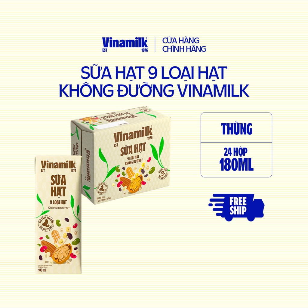 Thùng 24 hộp Sữa hạt 9 loại hạt không đường Vinamilk - hộp 180ml
