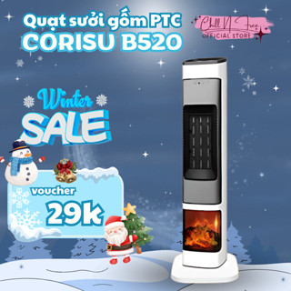 Quạt sưởi gốm PTC Corisu B520 2000W dùng cho phòng 35m2 điều khiển cảm ứng, có đế xoay, đèn ngủ