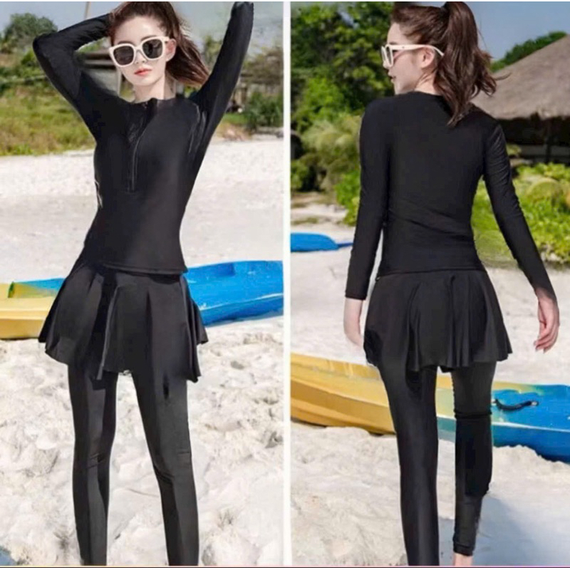 Đồ bơi nữ có mút ngực quần dài 2 mảnh kín đáo váy 2 lớp chất thun co dãn chống nắng có size | BigBuy360 - bigbuy360.vn