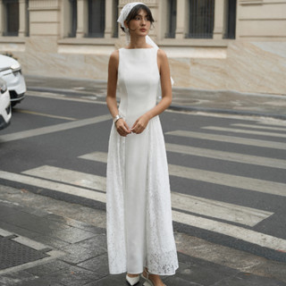 Váy lụa nữ Dâu Dress dáng dài hở lưng, phối ren hai bên sườn và thân sau, có móc cài - oula studios