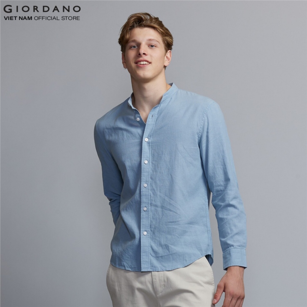 GIORDANO Áo Sơ Mi Cổ Trụ Nam Linen Shirt 01043203