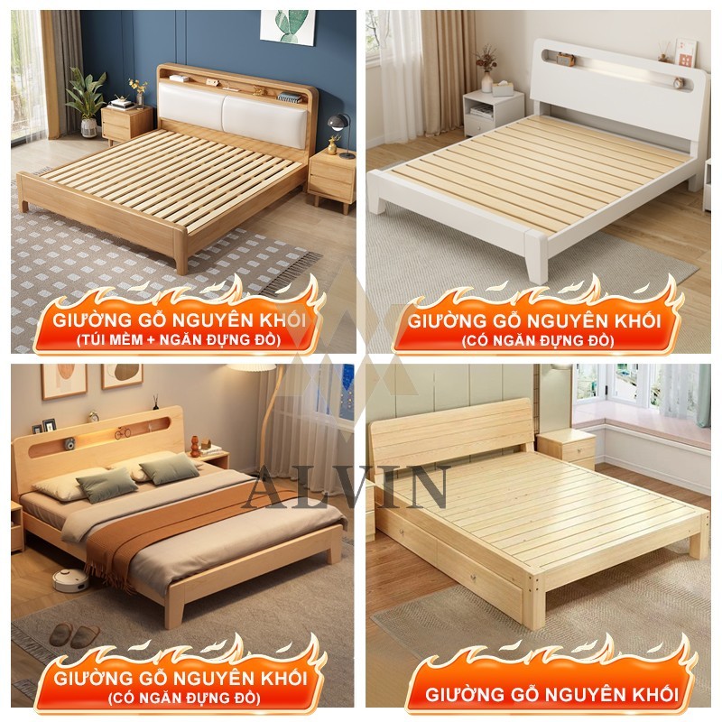 Giường Pallet Gỗ Thông Mới Giường Ngủ Đẹp Chất Lượng gỗ thật 100% 3.5/4/5/6 feet Giường có ngăn kéo | BigBuy360 - bigbuy360.vn