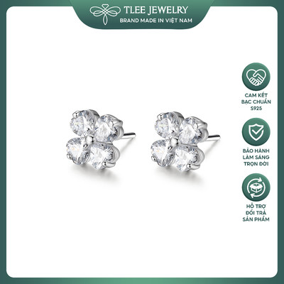 Bông tai bạc nữ TLEE bốn lá đính đá sang trọng TLEE JEWELRY B0123