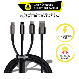  Cáp Sạc Đa Năng Baseus Tungsten Gold 3.5A USB to M + L + C | Siêu Bền Sạc Cùng Lúc 3 Thiết Bị 