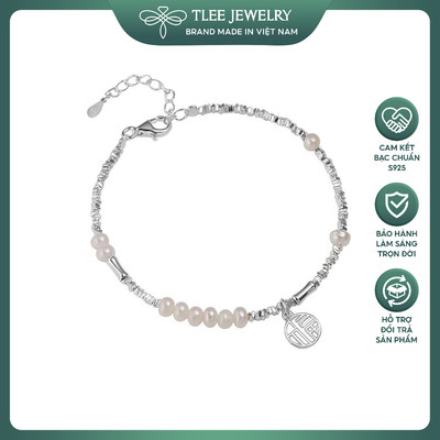 Lắc tay bạc nữ TLEE, vòng tạy hạt bạc vụn mix trai kim tiền TLEE JEWELRY LT0205