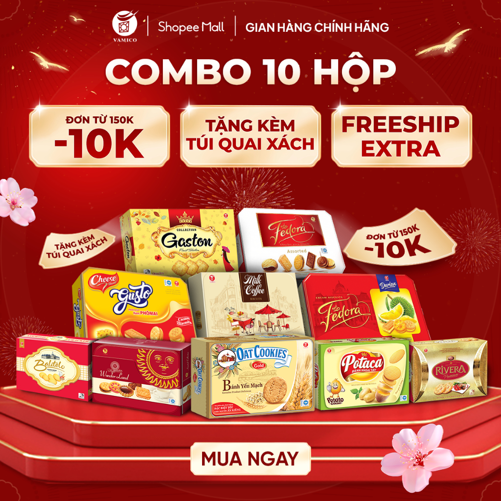 Combo 10 Hộp Bánh Quy Tuỳ Chọn 400gr Kèm Túi Quai Xách 