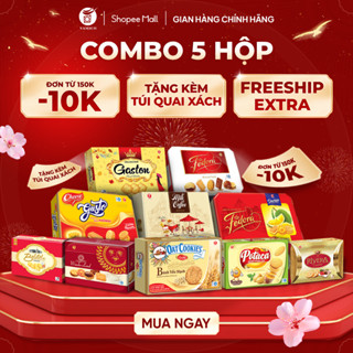  Combo 5 Hộp Bánh Quy Mix Vị Hộp 400gr Kèm Túi Quai Xách 