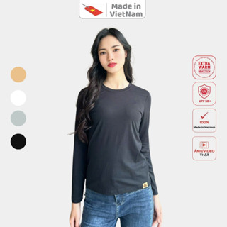 Áo giữ nhiệt nữ dài tay VNXK 95% Cotton Bamboo mềm mịn co giãn 4 chiều | Áo thun thu đông heattech