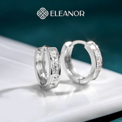Bông tai nữ chuôi bạc 925 Eleanor Accessories viền trơn đính đá phụ kiện trang sức khuyên tai 9286