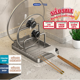 Kệ Để Nắp Nồi Khung Thép Kèm Khay Hứng Nước, Giá Để Vung Xoong Nồi Chịu Lực Để Bàn Đa Năng