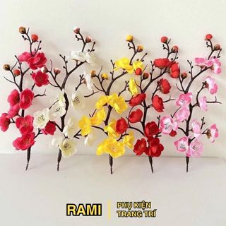 Cành đào mai lụa, loại 1 dài 30cm hoa đào cổ decor Tết, trang trí tháp bánh kẹo, mẹt giỏ quà Tết