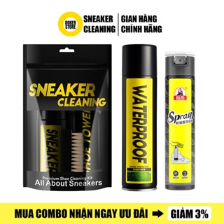 Combo Bộ kit vệ sinh giày Sneaker Cleaning 150ml, xịt chống nước Waterproof 300ml và xịt khử mùi Shoes Spray 200ml