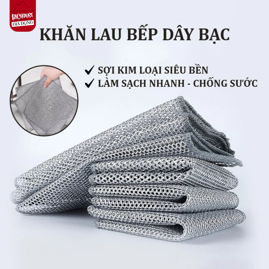 Khăn Lưới Cọ Rửa, Lau Chén Dĩa Chất Liệu sợi kim loại chống bám dầu công nghệ Đức