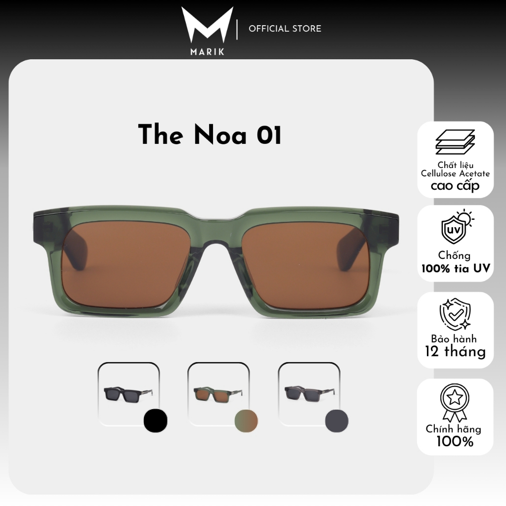 Kính râm thời trang nam nữ MARIK The Noa 01 dáng chữ nhật dày dặn sang trọng vintage Acetate cao cấp