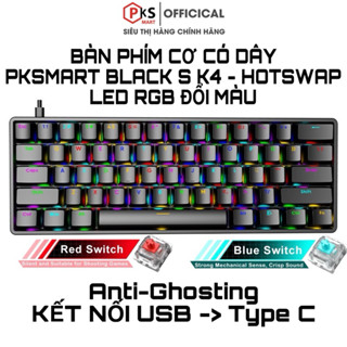 Bàn Phím Cơ Có Dây - PKSMART - BLACKS K4 - LED RGB Đổi 8 Màu, 12 Hiệu ứng - Blue Switch - Cáp Typec Tháo Rời