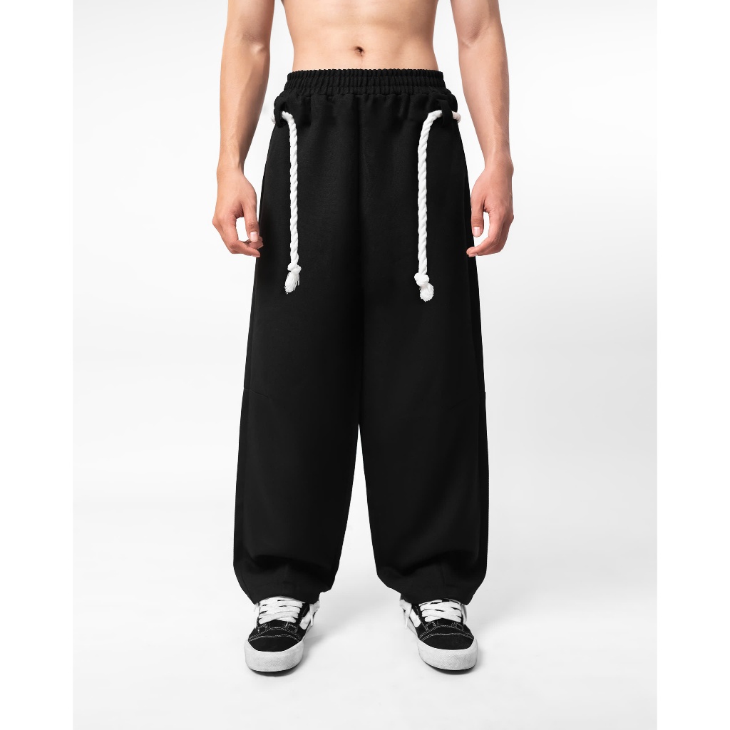 Quần Ống Rộng Dây Thừng Unisex 4Lucky 6216, Quần Linen Ống Rộng Lưng Chun Co Giãn Nam Nữ