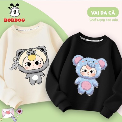 Áo nỉ bé trai BOBDOG áo dài tay chất da cá cotton ấm áp in hình BABY THREE dễ thương cho bé