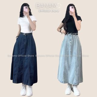 Chân váy nữ BIGSIZE Banamo Fashion chân váy dáng dài chất Jean 2 ly trước phong cách Hàn Quốc 5614