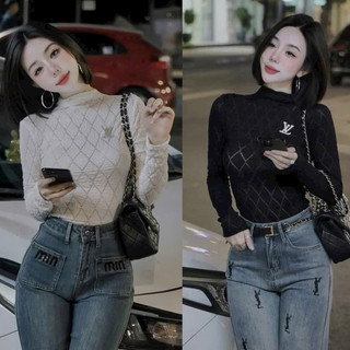  Áo thun ren cổ leo dáng ôm kèm tag Áo ren mỏng dài tay body AT7656-E3TH - NhiNhi Shop 