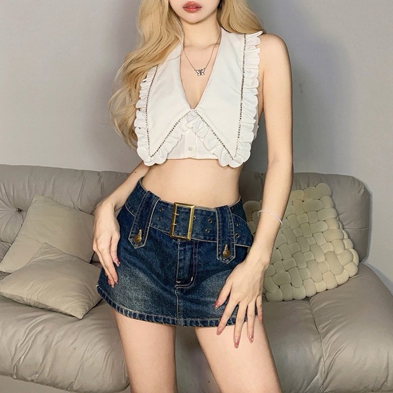 Áo nữ Jennie cổ bèo lớn dễ thương, áo yếm phong cách Jennie gợi cảm