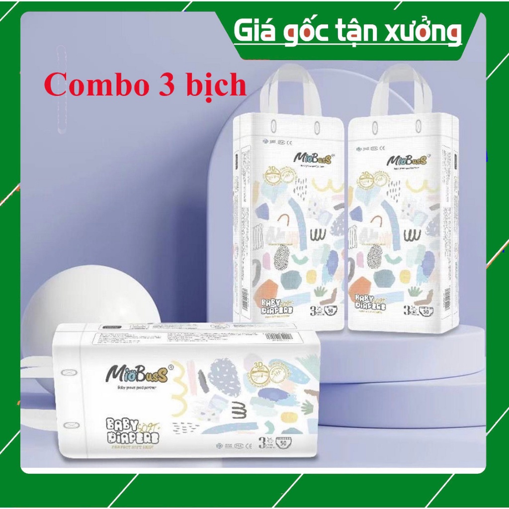 Combo 3 Bịch 150 miếng Bỉm Quần MIOBUS Bo Mông siêu mềm,siêu thấm hút