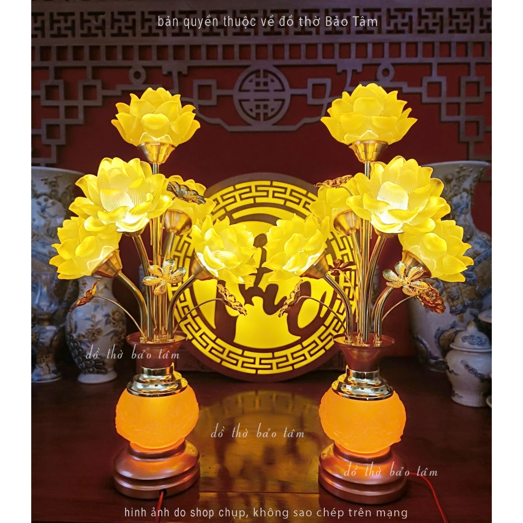  Bộ đèn thờ lưu ly hoa sen 5 bông hàng nhập khẩu loại 1 cao cấp 