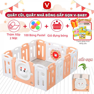  Quây Cũi Nhựa Gấp Gọn Cho Bé V-BABY 2025 Hình Con Bò - Kèm Quà Tặng 