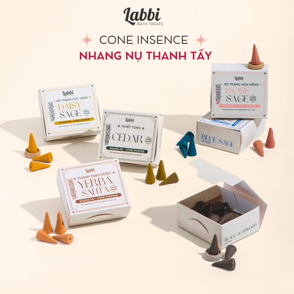 Nhang nụ thanh tẩy TỔNG HỢP [Labbi] Mang năng lượng tích cực/ Cone incense