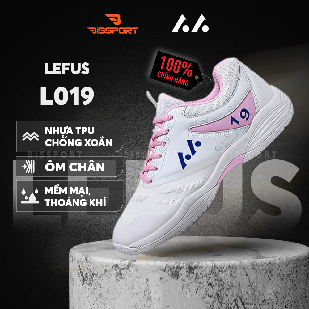 Giày Cầu Lông Bóng Chuyền Lefus Chính Hãng L019 Trắng Hồng - Thiết Kế Sang Trọng, Nhẹ Nhàng Thoải Má