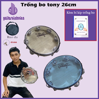  Trống gõ Bo Tony có vành đen - Tặng tài liệu - Khung si đúc mạ inox - Vành 26cm 