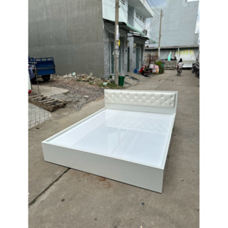 Giường gỗ, giường ngủ gỗ MDF Trắng có nệm đầu giường (freeship)
