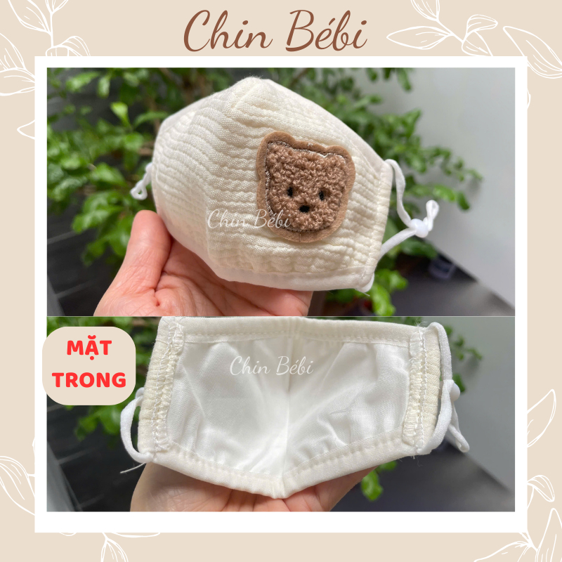 Khẩu Trang 3D GẤU xuất Hàn Quốc loại đẹp, xịn cho bé 0- dưới 3y có dây rút điều chỉnh theo khuôn mặt