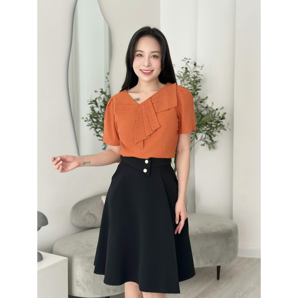 Áo kiểu công sở nữ tính form eo cổ lệch cách điệu thời trang Eden - ASM255